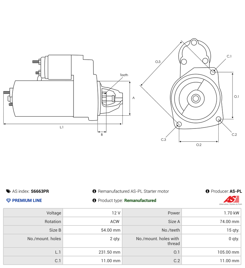Remanufactured AS-PL Starter motor
