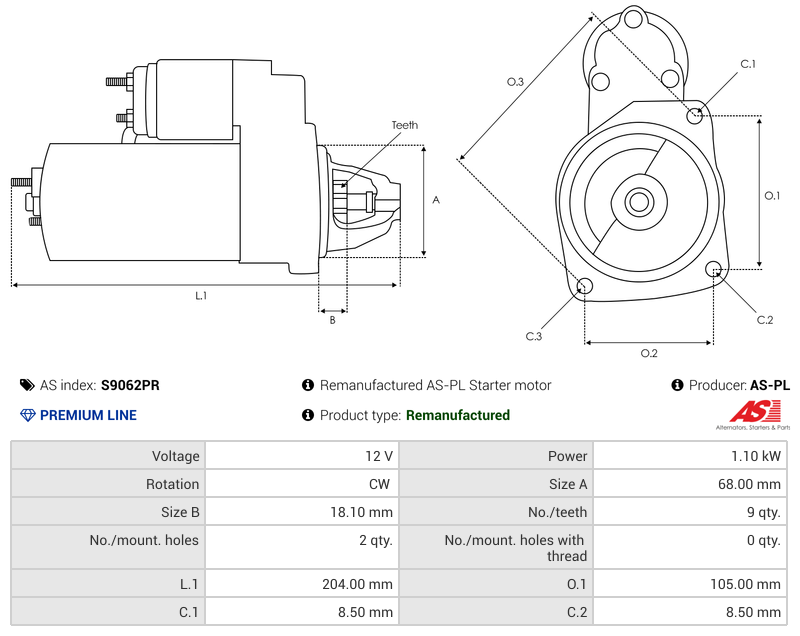 Remanufactured AS-PL Starter motor