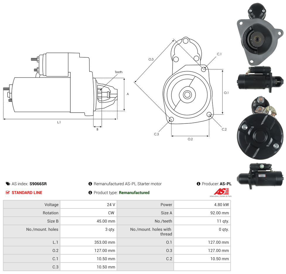 S9066SR AS-PL Remanufactured AS-PL Starter motor