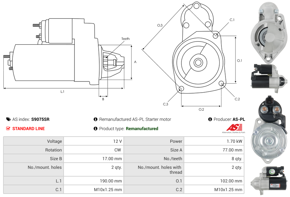 S9075SR AS-PL Remanufactured AS-PL Starter motor