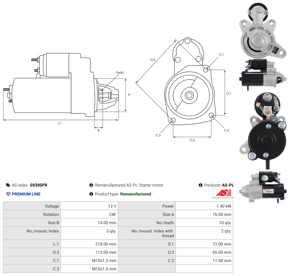 Remanufactured AS-PL Starter motor