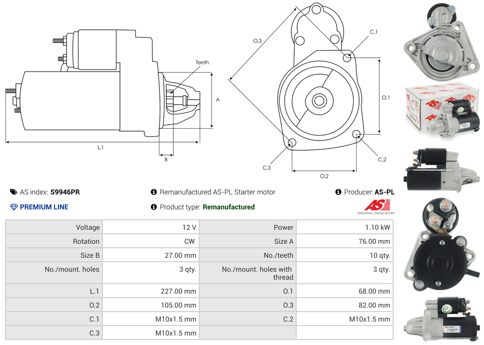 Remanufactured AS-PL Starter motor