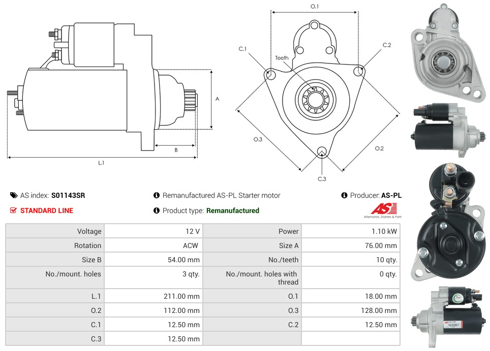 Remanufactured AS-PL Starter motor