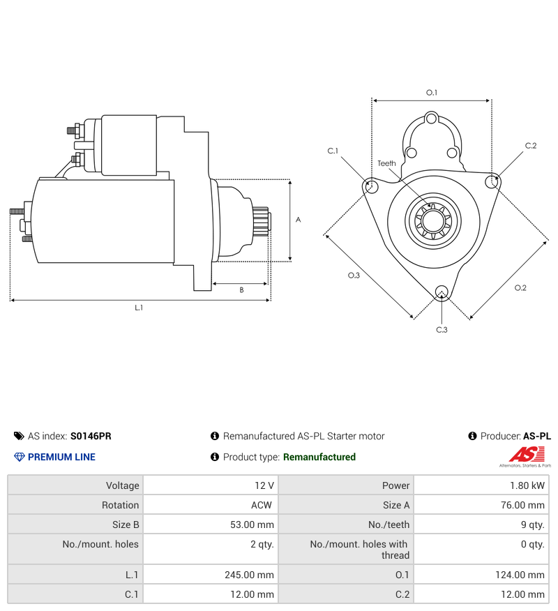 Remanufactured AS-PL Starter motor