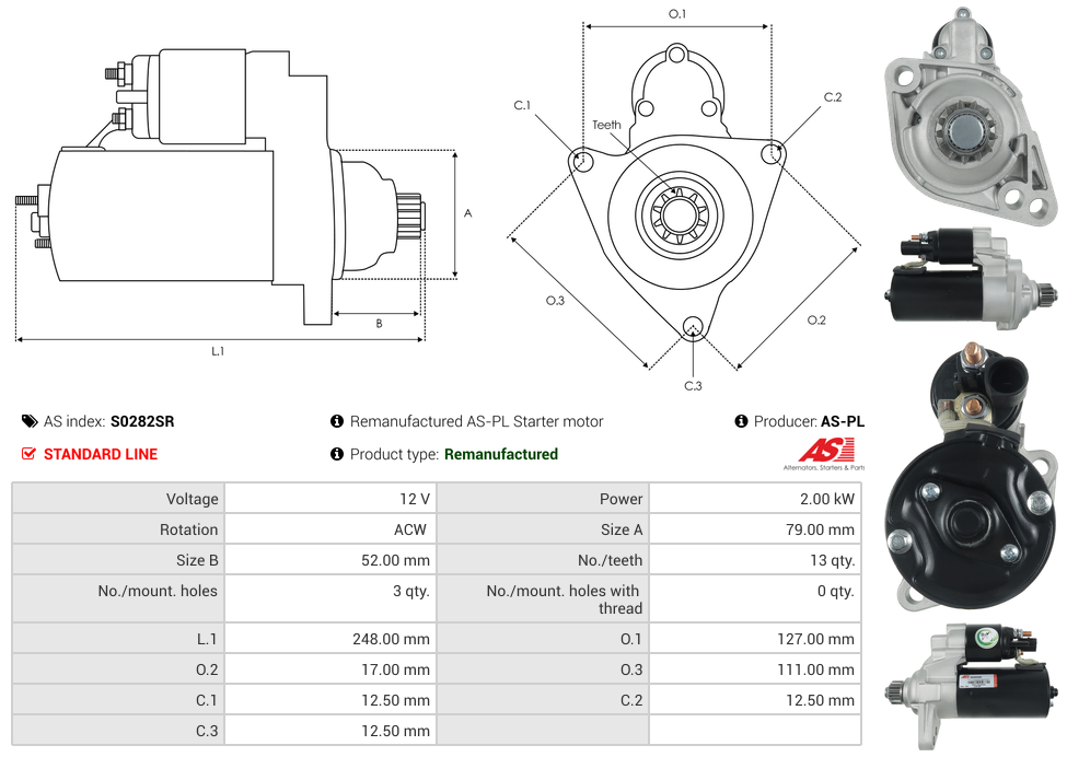 Remanufactured AS-PL Starter motor