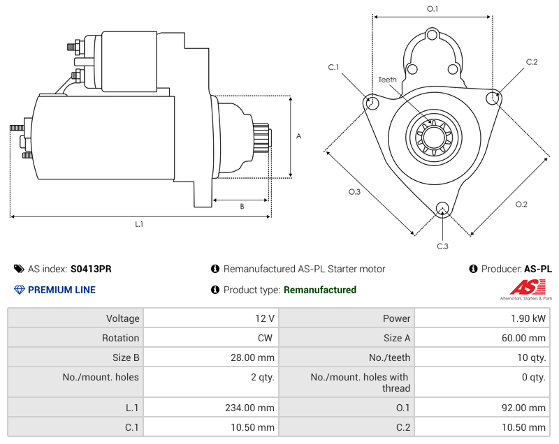 Remanufactured AS-PL Starter motor