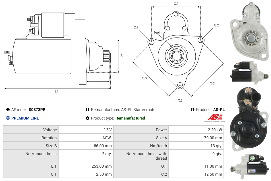 Remanufactured AS-PL Starter motor
