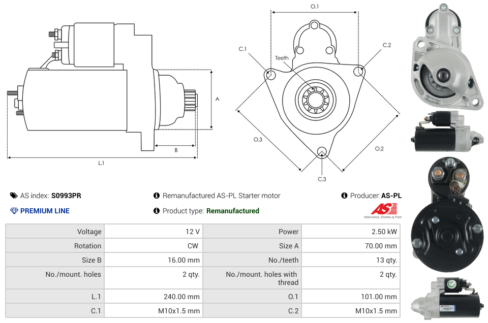 Remanufactured AS-PL Starter motor