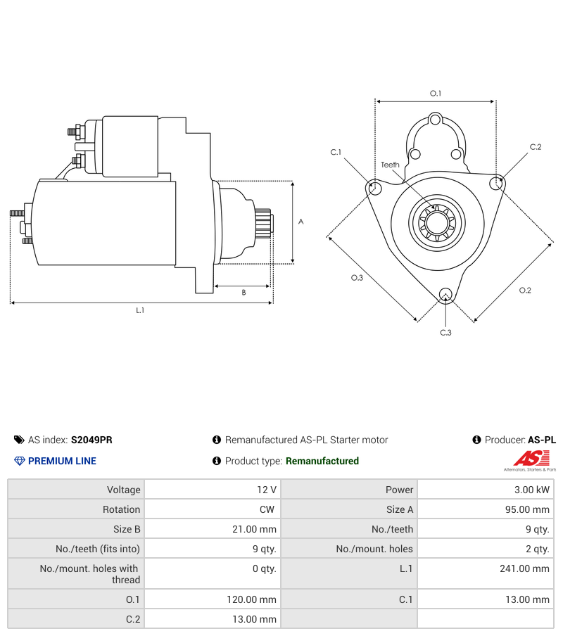 Remanufactured AS-PL Starter motor