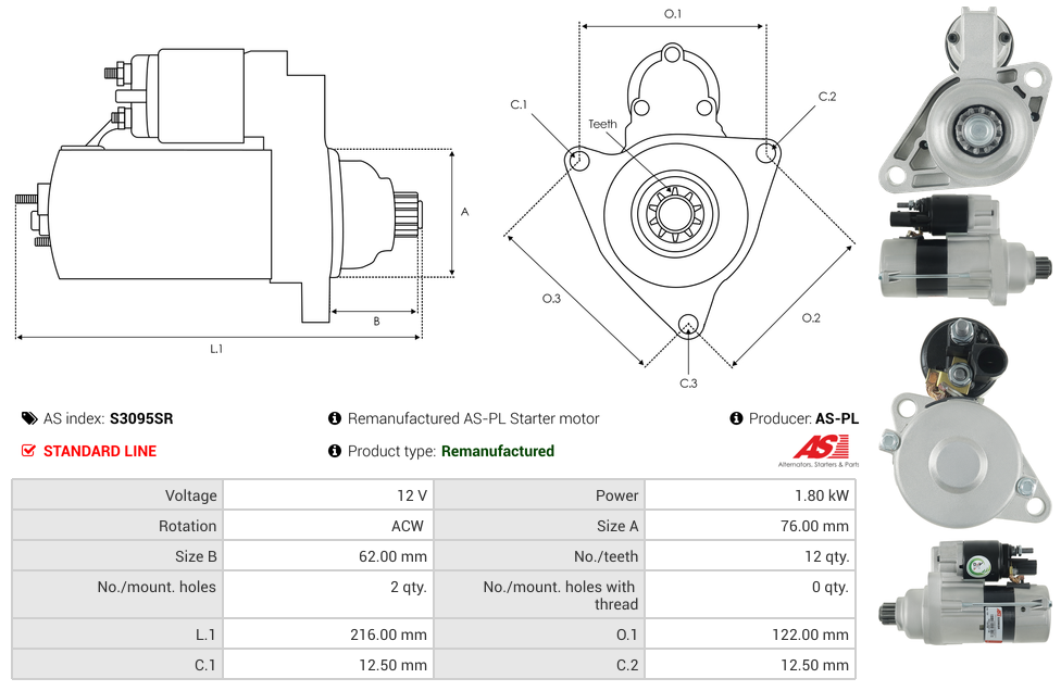 Remanufactured AS-PL Starter motor