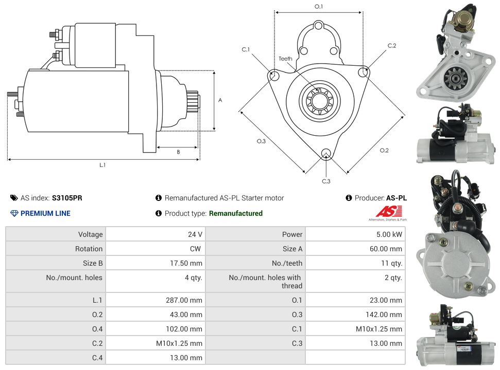 Remanufactured AS-PL Starter motor