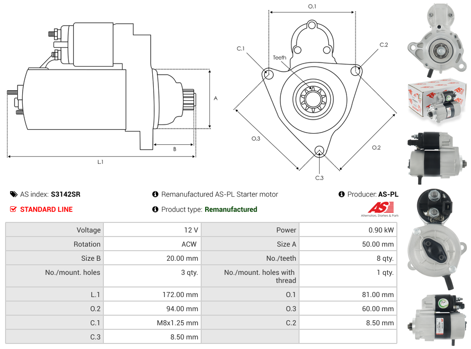 Remanufactured AS-PL Starter motor