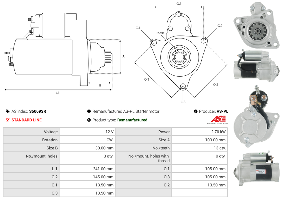 Remanufactured AS-PL Starter motor