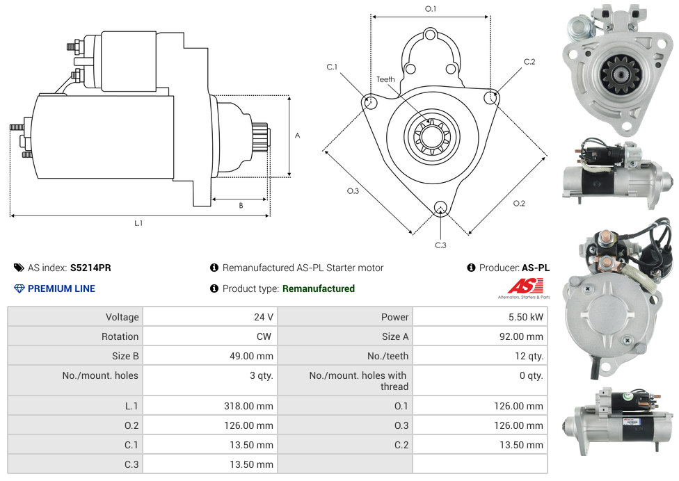 Remanufactured AS-PL Starter motor