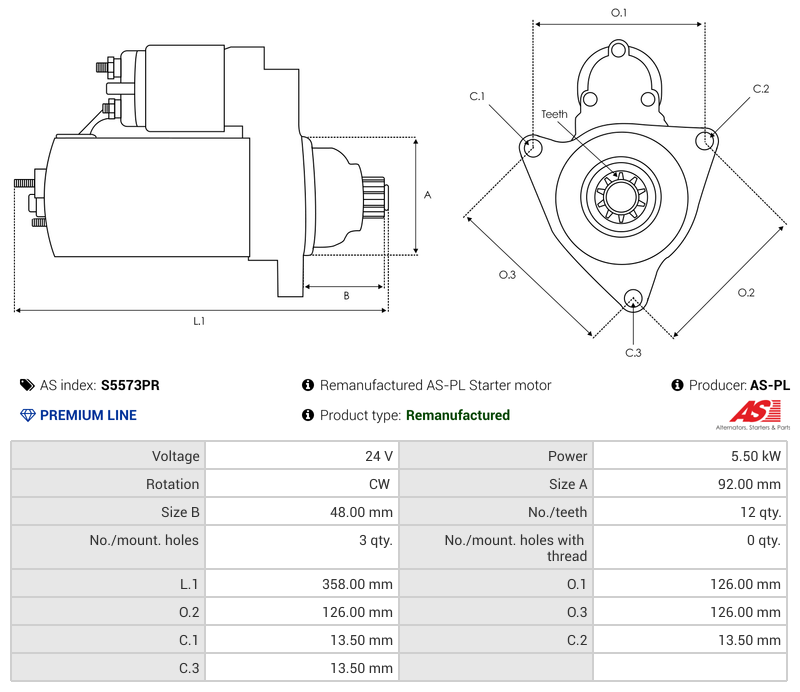 Remanufactured AS-PL Starter motor