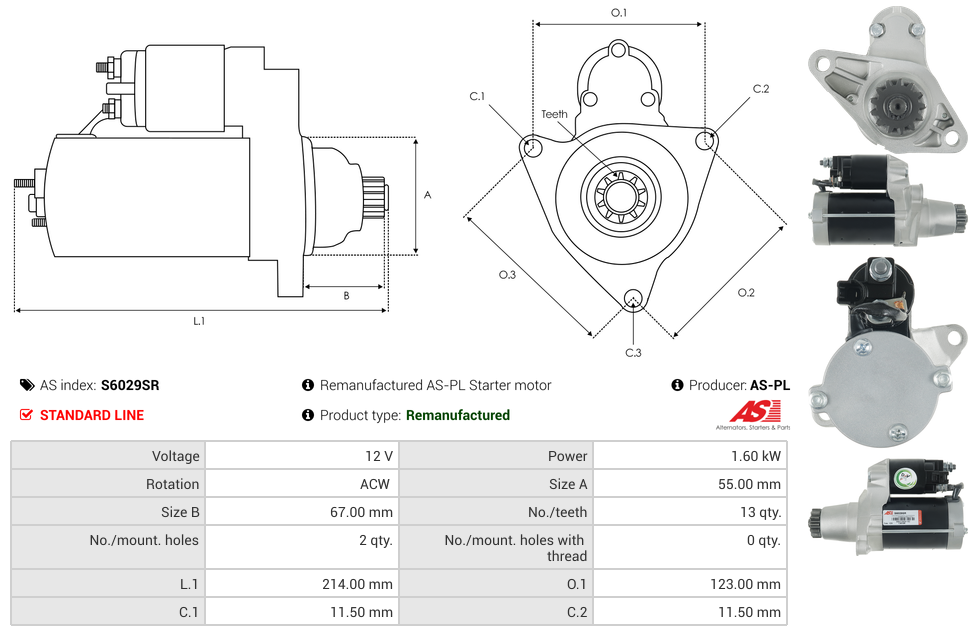 Remanufactured AS-PL Starter motor