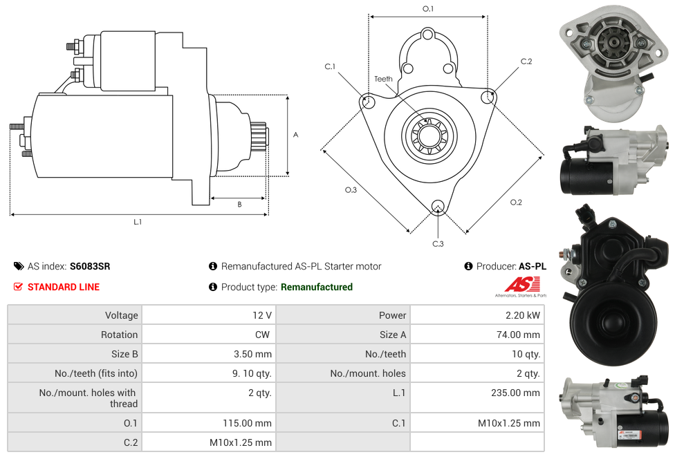 S6083SR AS-PL Avensis 2.0 D-4D Verso, Carina E 2.0 D, Carina E 2.0 TD, Corolla 2.0 D-4D,