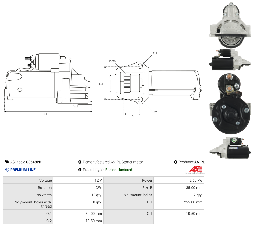 Remanufactured AS-PL Starter motor