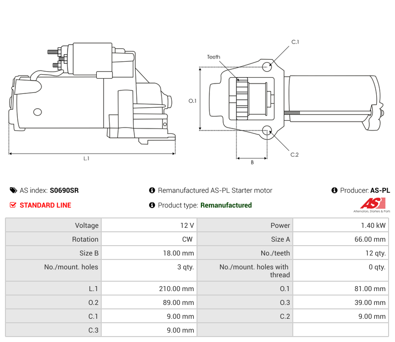 Remanufactured AS-PL Starter motor