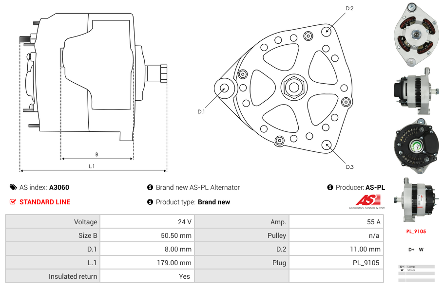 ASPL A3065 Alternatore Auto - 12V 95A, Ricambio Adatto A Vari Modelli