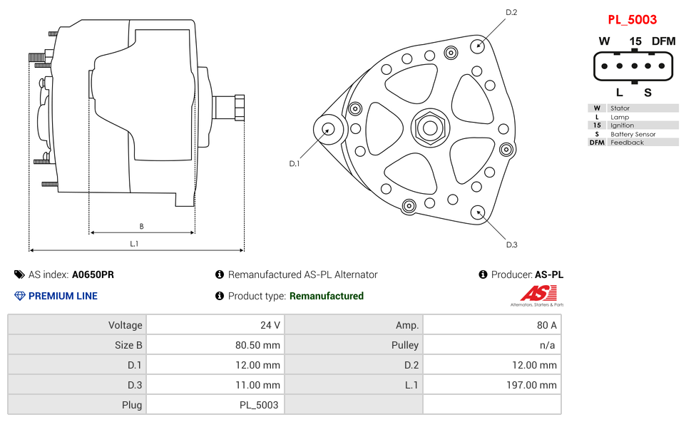 Remanufactured AS-PL Alternator