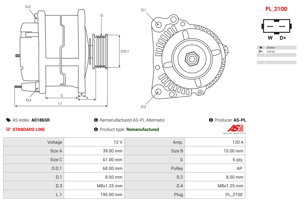 Remanufactured AS-PL Alternator