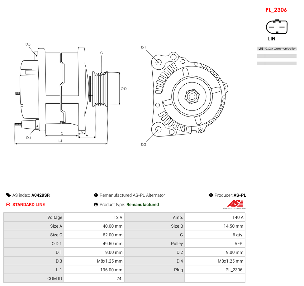 Remanufactured AS-PL Alternator