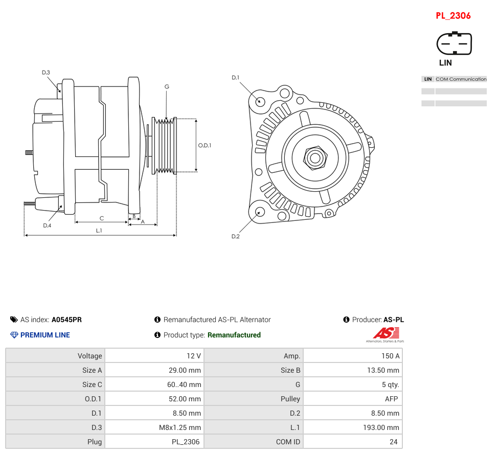 Remanufactured AS-PL Alternator