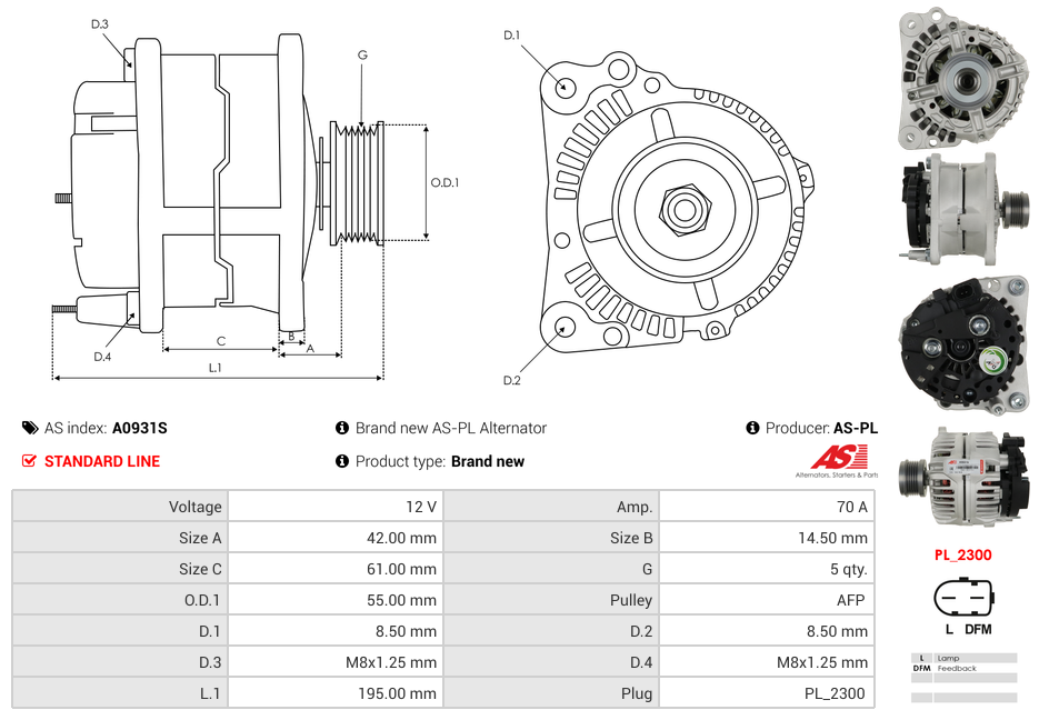 A0931S AS-PL SEAT Arosa 1.7 SDi; VW Lupo 1.7 SDi; Polo 1.7 SDi; Polo 1.7 SDi