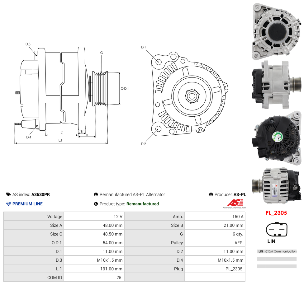 Remanufactured AS-PL Alternator