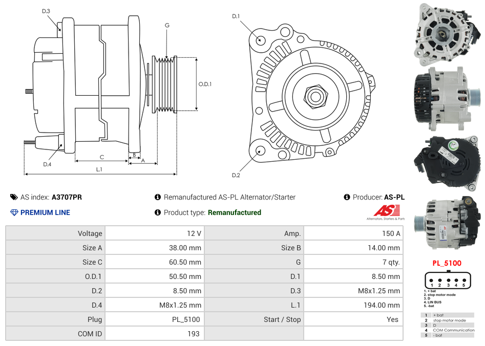 Remanufactured AS-PL Alternator/Starter