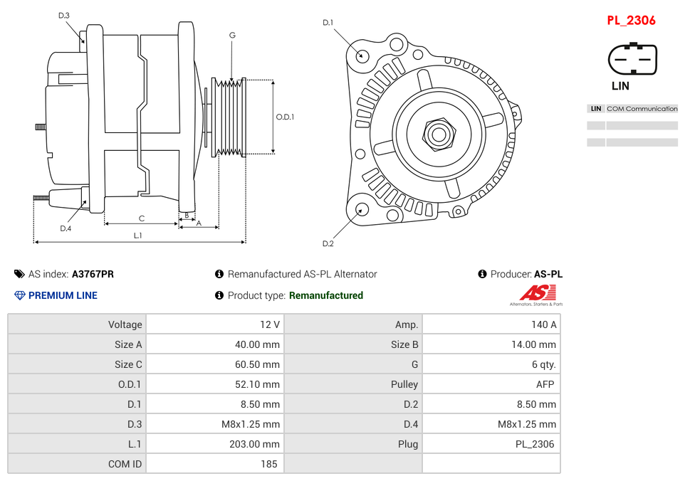 Remanufactured AS-PL Alternator