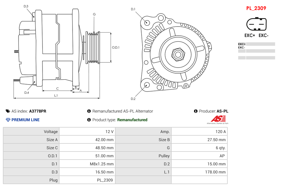 Remanufactured AS-PL Alternator