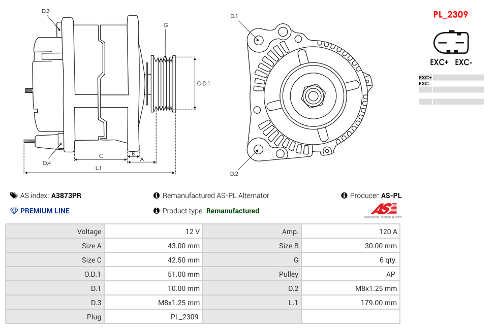 Remanufactured AS-PL Alternator