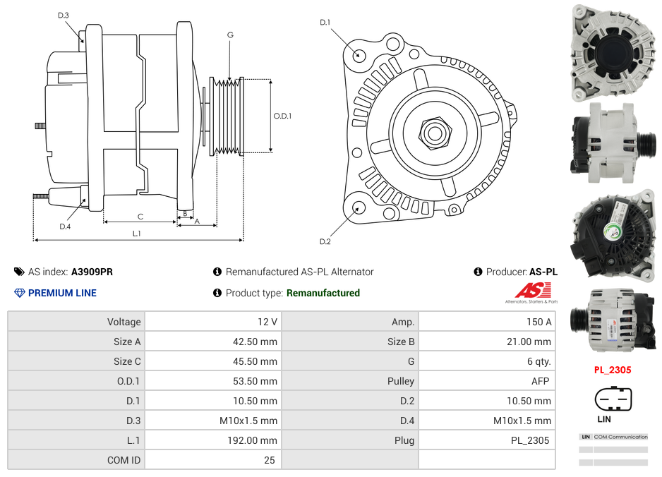 Remanufactured AS-PL Alternator