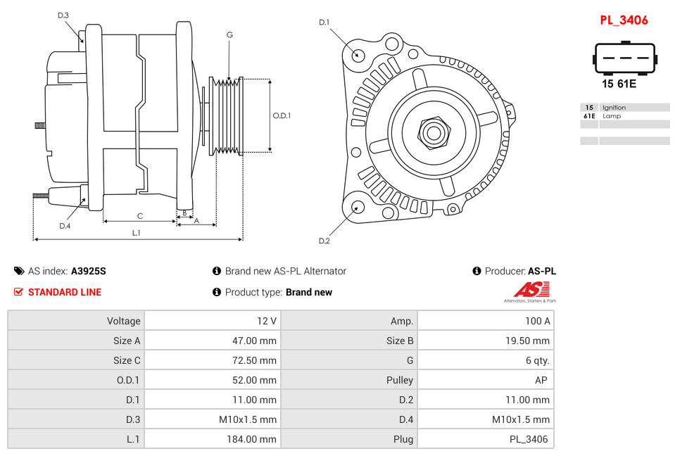 Brand new AS-PL Alternator