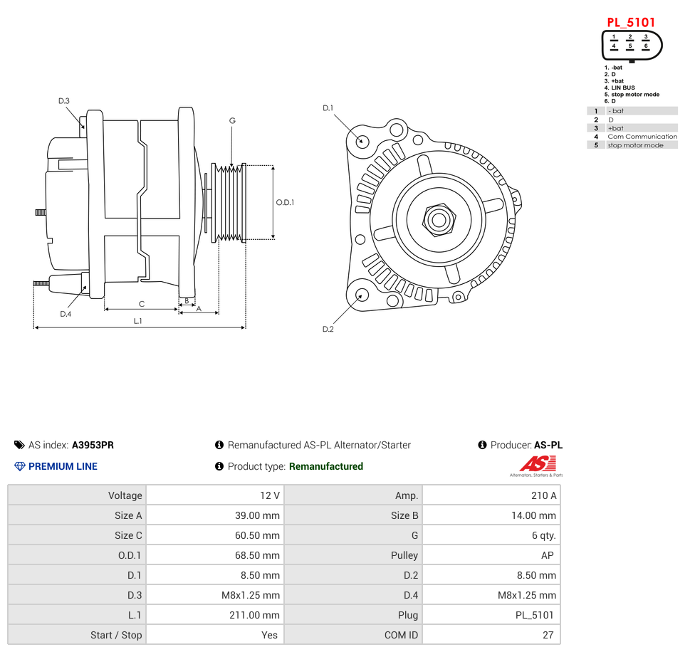 Remanufactured AS-PL Alternator/Starter