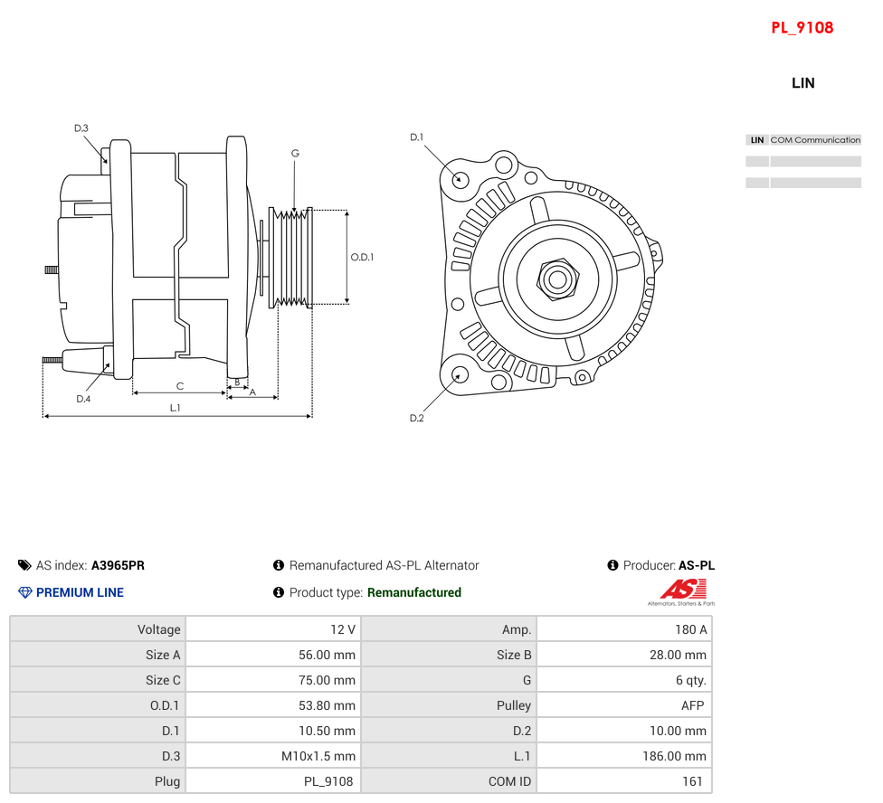 Remanufactured AS-PL Alternator