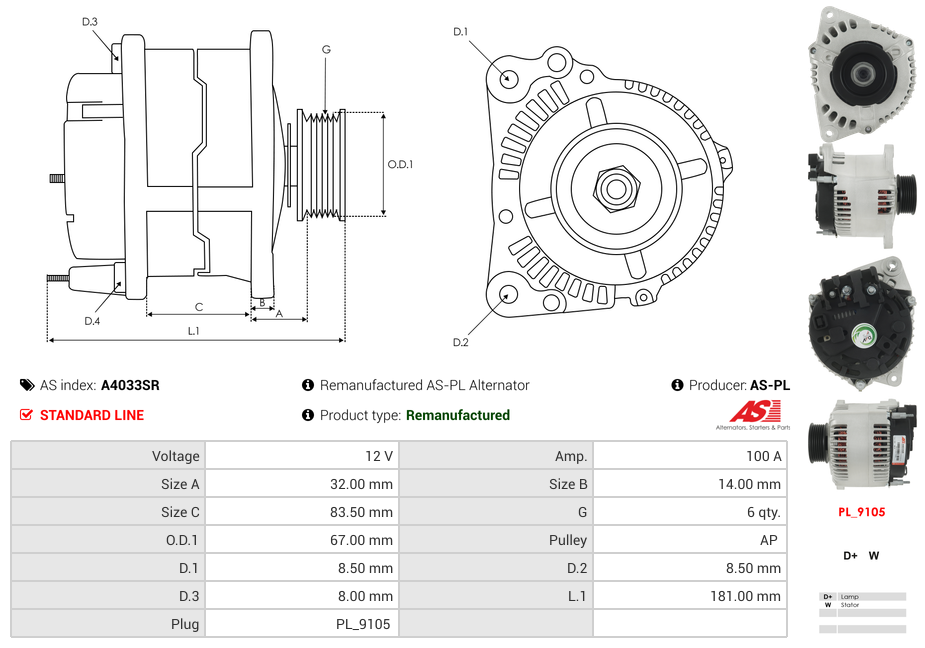 Remanufactured AS-PL Alternator