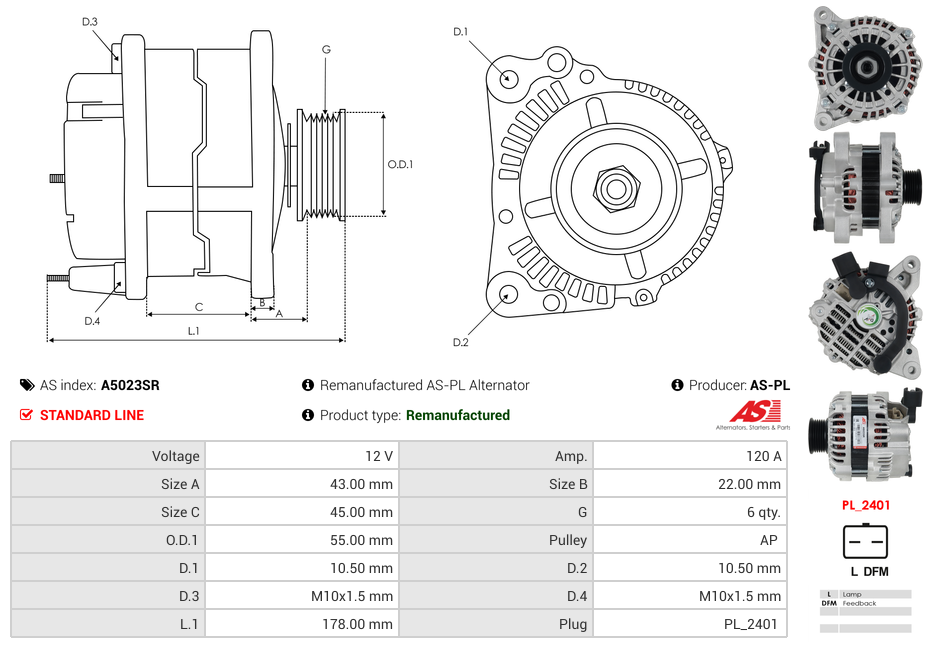 A5023SR AS-PL Remanufactured AS-PL Alternator