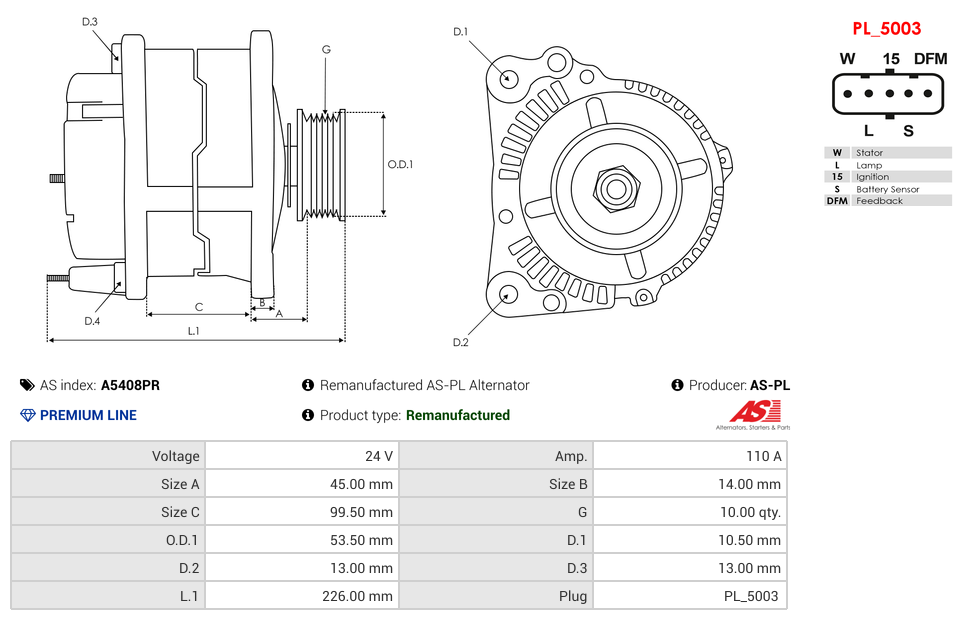 Remanufactured AS-PL Alternator