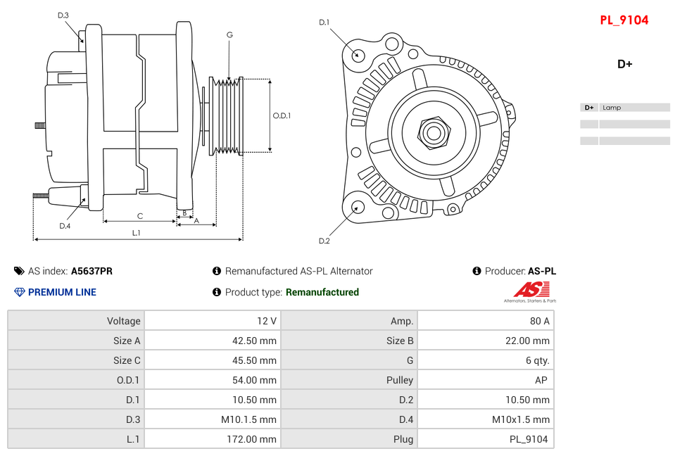 Remanufactured AS-PL Alternator