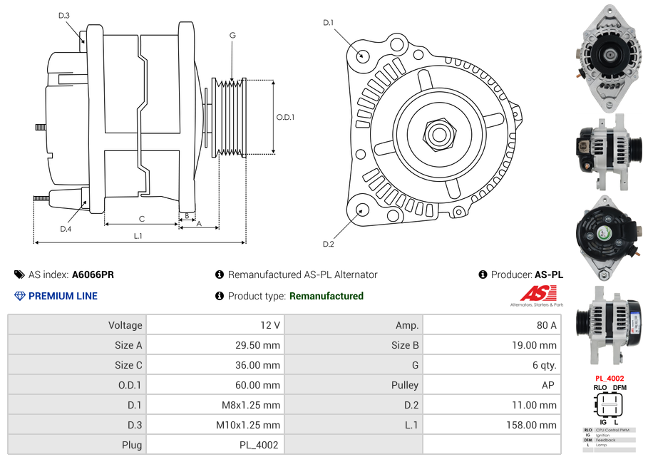 A6066PR AS-PL Remanufactured AS-PL Alternator