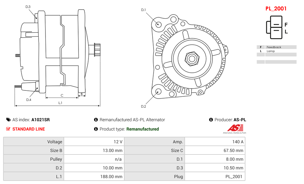Remanufactured AS-PL Alternator