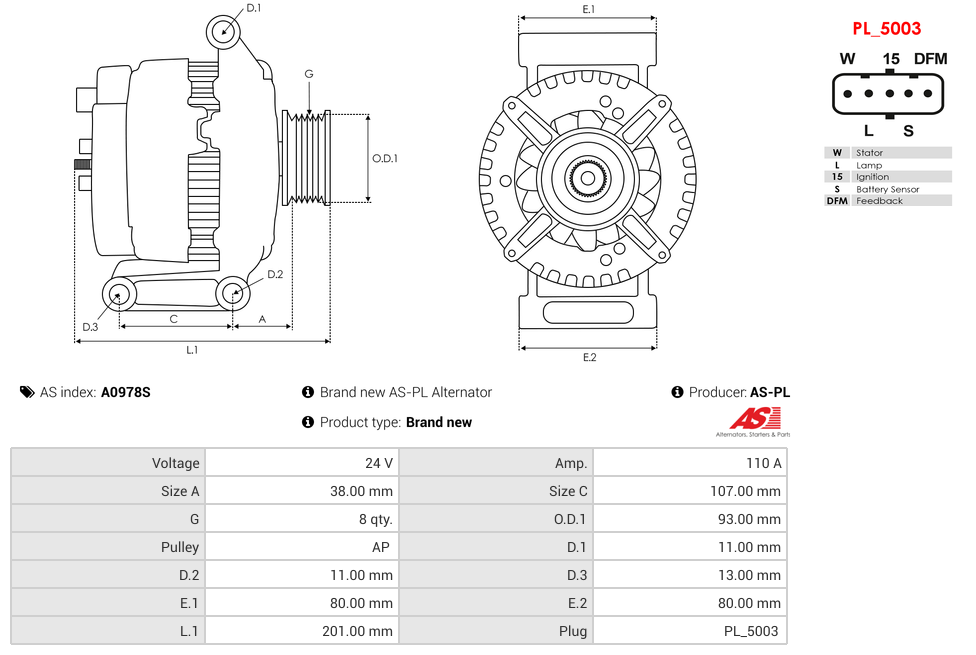 Brand new AS-PL Alternator