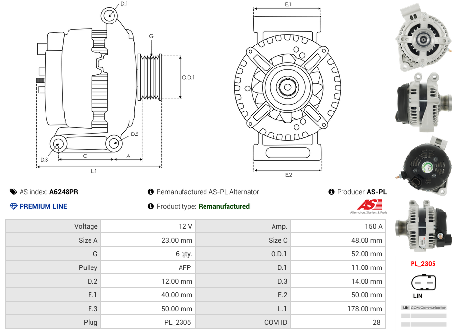 Remanufactured AS-PL Alternator